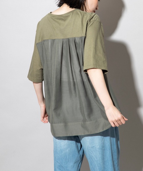 Munich（ミューニック）の「プレミアムコットンリネンジャージー　ドッキングTシャツ（Tシャツ/カットソー・レディース・ネイビー/レッド/カーキ/ホワイト・FREE）」の14枚目の写真