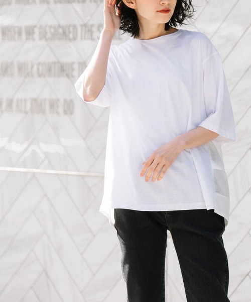 Munich（ミューニック）の「プレミアムコットンリネンジャージー　ドッキングTシャツ（Tシャツ/カットソー・レディース・ネイビー/レッド/カーキ/ホワイト・FREE）」の9枚目の写真