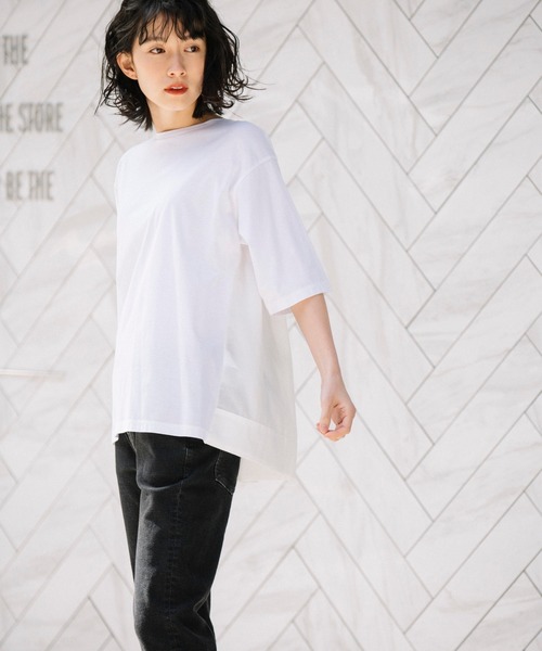 Munich（ミューニック）の「プレミアムコットンリネンジャージー　ドッキングTシャツ（Tシャツ/カットソー・レディース・ネイビー/レッド/カーキ/ホワイト・FREE）」の15枚目の写真