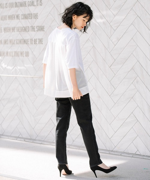 Munich（ミューニック）の「プレミアムコットンリネンジャージー　ドッキングTシャツ（Tシャツ/カットソー・レディース・ネイビー/レッド/カーキ/ホワイト・FREE）」の21枚目の写真