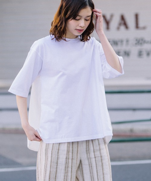 Munich（ミューニック）の「プレミアムコットンリネンジャージー　ドッキングTシャツ（Tシャツ/カットソー・レディース・ネイビー/レッド/カーキ/ホワイト・FREE）」の16枚目の写真