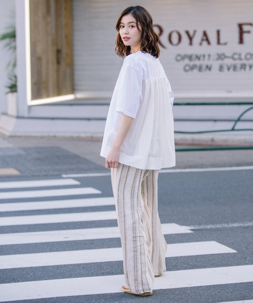 Munich（ミューニック）の「プレミアムコットンリネンジャージー　ドッキングTシャツ（Tシャツ/カットソー・レディース・ネイビー/レッド/カーキ/ホワイト・FREE）」の22枚目の写真