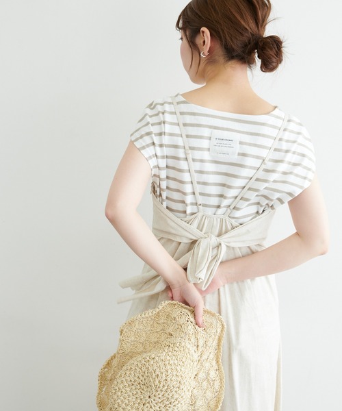 natural couture（ナチュラルクチュール）の「【WEB限定】フレンチスリーブボーダーT（Tシャツ/カットソー・レディース・グリーン/ブラック/ベージュ/ピンク・FREE）」の2枚目の写真