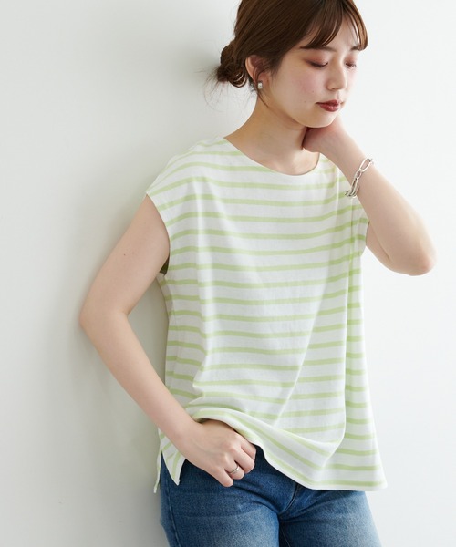 natural couture（ナチュラルクチュール）の「【WEB限定】フレンチスリーブボーダーT（Tシャツ/カットソー・レディース・グリーン/ブラック/ベージュ/ピンク・FREE）」の3枚目の写真