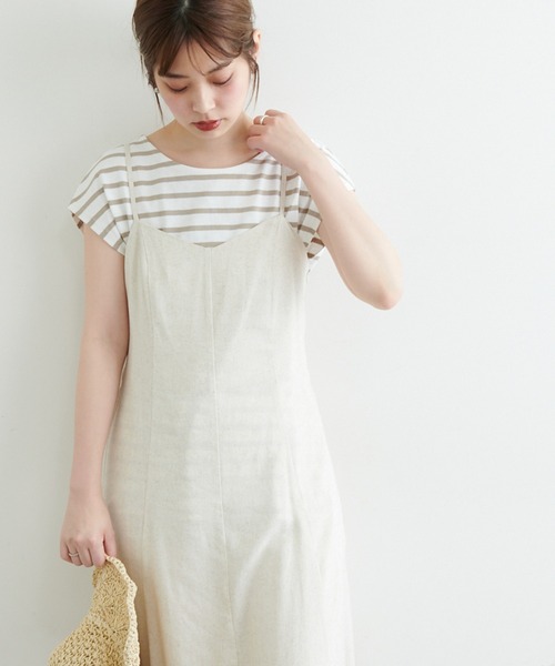 natural couture（ナチュラルクチュール）の「【WEB限定】フレンチスリーブボーダーT（Tシャツ/カットソー・レディース・グリーン/ブラック/ベージュ/ピンク・FREE）」の5枚目の写真