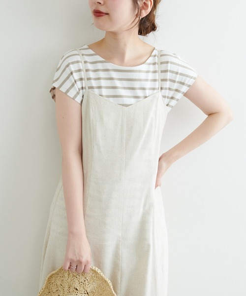 natural couture（ナチュラルクチュール）の「【WEB限定】フレンチスリーブボーダーT（Tシャツ/カットソー・レディース・グリーン/ブラック/ベージュ/ピンク・FREE）」の8枚目の写真