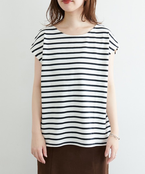 natural couture（ナチュラルクチュール）の「【WEB限定】フレンチスリーブボーダーT（Tシャツ/カットソー・レディース・グリーン/ブラック/ベージュ/ピンク・FREE）」の17枚目の写真