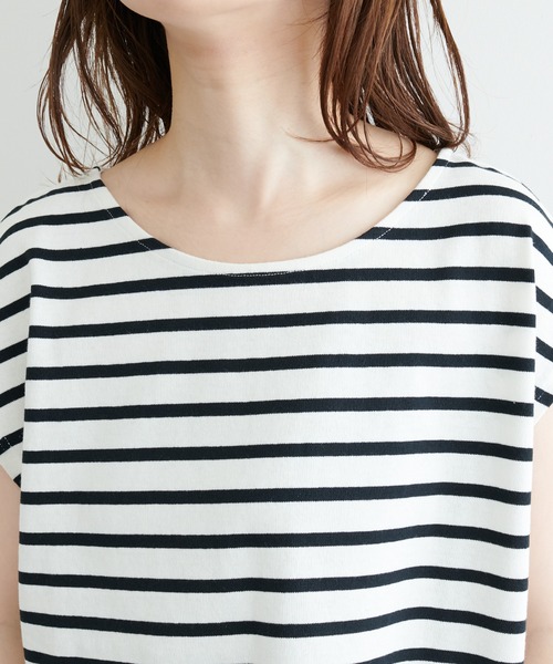 natural couture（ナチュラルクチュール）の「【WEB限定】フレンチスリーブボーダーT（Tシャツ/カットソー・レディース・グリーン/ブラック/ベージュ/ピンク・FREE）」の7枚目の写真