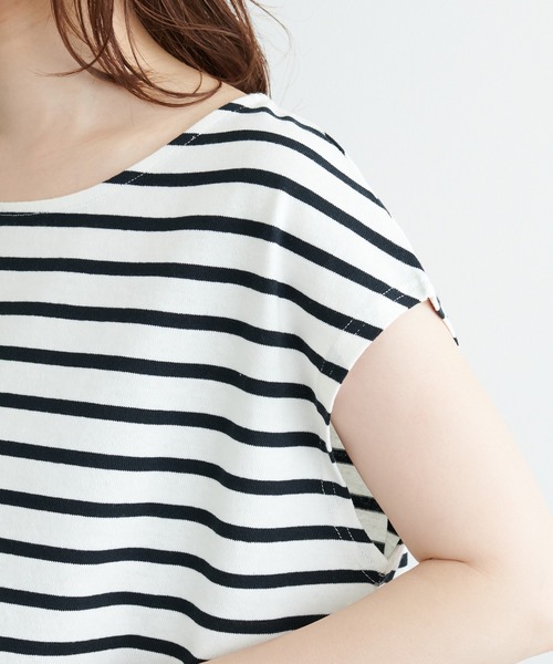 natural couture（ナチュラルクチュール）の「【WEB限定】フレンチスリーブボーダーT（Tシャツ/カットソー・レディース・グリーン/ブラック/ベージュ/ピンク・FREE）」の14枚目の写真