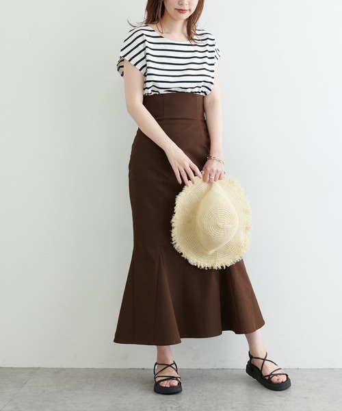 natural couture（ナチュラルクチュール）の「【WEB限定】フレンチスリーブボーダーT（Tシャツ/カットソー・レディース・グリーン/ブラック/ベージュ/ピンク・FREE）」の18枚目の写真
