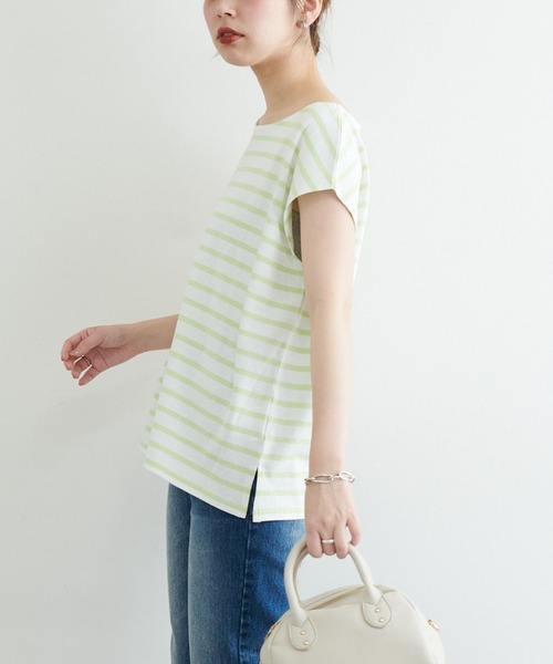 natural couture（ナチュラルクチュール）の「【WEB限定】フレンチスリーブボーダーT（Tシャツ/カットソー・レディース・グリーン/ブラック/ベージュ/ピンク・FREE）」の22枚目の写真