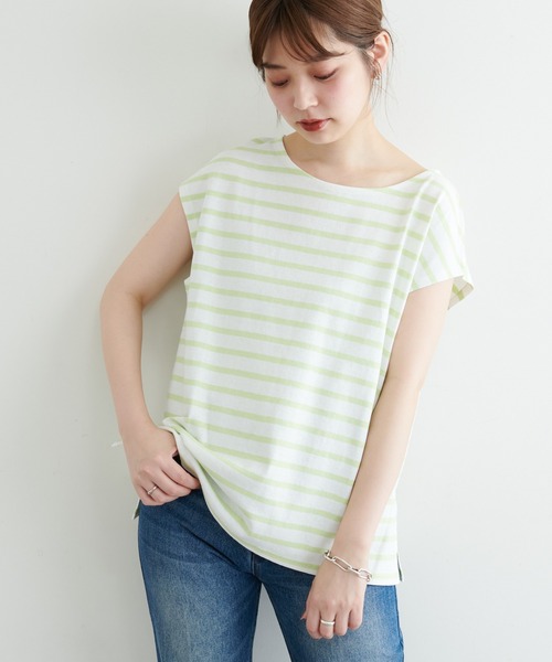 natural couture（ナチュラルクチュール）の「【WEB限定】フレンチスリーブボーダーT（Tシャツ/カットソー・レディース・グリーン/ブラック/ベージュ/ピンク・FREE）」の19枚目の写真