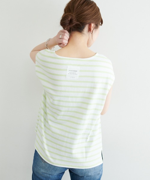 natural couture（ナチュラルクチュール）の「【WEB限定】フレンチスリーブボーダーT（Tシャツ/カットソー・レディース・グリーン/ブラック/ベージュ/ピンク・FREE）」の16枚目の写真