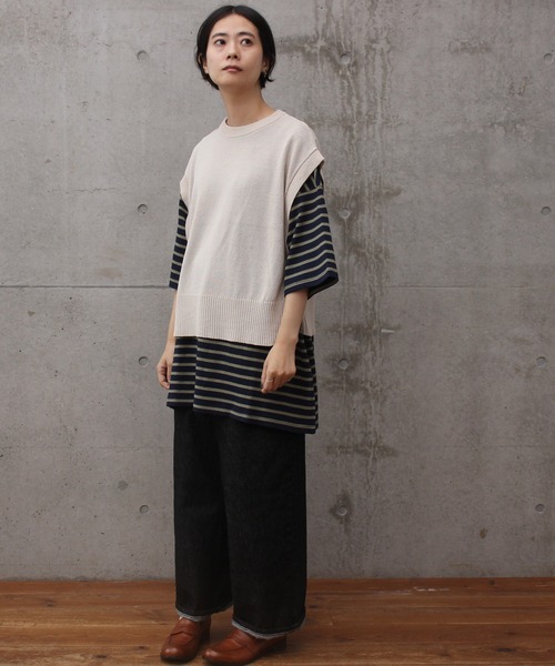 aimer le mieux（エメルミュー）の「aimer リネン混　サイド釦ベスト（ニット/セーター・レディース・ブラック/グレー/アイボリー・FREE）」の6枚目の写真