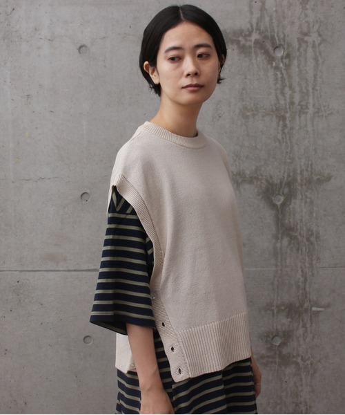 aimer le mieux（エメルミュー）の「aimer リネン混　サイド釦ベスト（ニット/セーター・レディース・ブラック/グレー/アイボリー・FREE）」の12枚目の写真