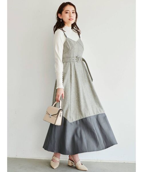 dazzlin（ダズリン）の「ヘリンボーンレザーコンビジャンスカ（ワンピース・レディース・グレー/ブラウン・SMALL/MEDIUM）」の3枚目の写真