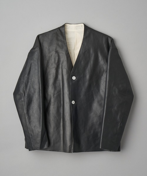 beta post(ベータポスト)の「beta post split leather no collar jacket (B02OJK-06)(ノーカラージャケット・メンズ・ブラック・2/3/4)」の2枚目の写真