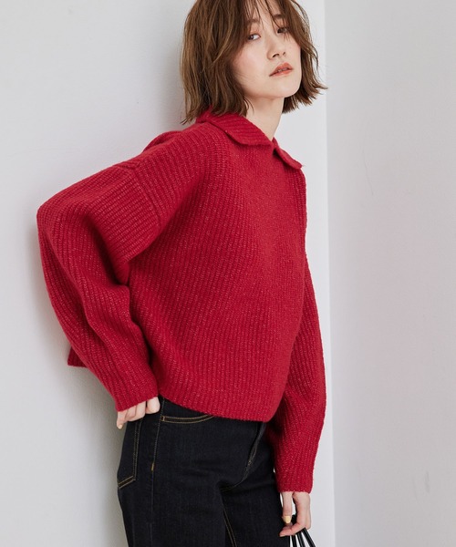 ROPE' PICNIC（ロペピクニック）の「Coffeeニット衿付きショートプルオーバー（ニット/セーター・レディース・ダークブラウン/ベージュ系その他/ブルー系その他4/ピンク系その他2・38）」の4枚目の写真