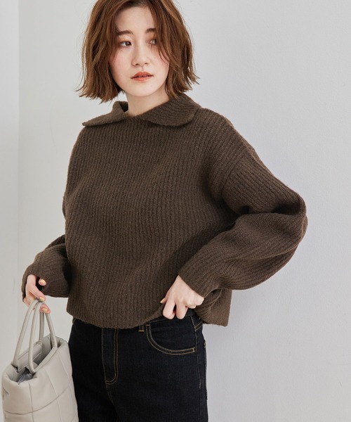 ROPE' PICNIC（ロペピクニック）の「Coffeeニット衿付きショートプルオーバー（ニット/セーター・レディース・ダークブラウン/ベージュ系その他/ブルー系その他4/ピンク系その他2・38）」の12枚目の写真