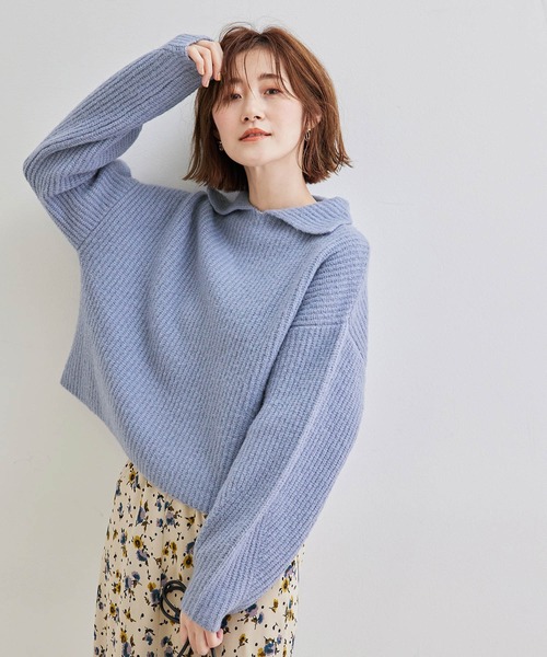 ROPE' PICNIC（ロペピクニック）の「Coffeeニット衿付きショートプルオーバー（ニット/セーター・レディース・ダークブラウン/ベージュ系その他/ブルー系その他4/ピンク系その他2・38）」の18枚目の写真