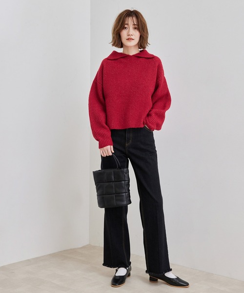 ROPE' PICNIC（ロペピクニック）の「Coffeeニット衿付きショートプルオーバー（ニット/セーター・レディース・ダークブラウン/ベージュ系その他/ブルー系その他4/ピンク系その他2・38）」の13枚目の写真