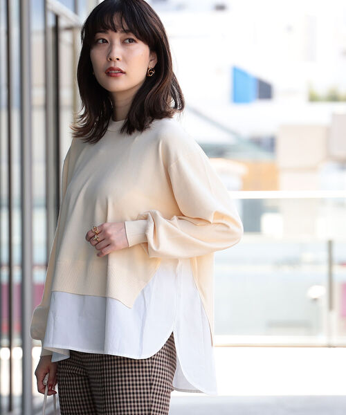 Ray BEAMS(レイビームス)の「Ray BEAMS / 裾キリカエ クルーネック ニット(ニット/セーター・レディース・ナチュラル/ブラック・ONE SIZE)」の1枚目の写真