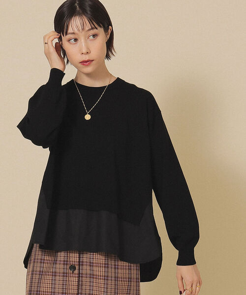 Ray BEAMS(レイビームス)の「Ray BEAMS / 裾キリカエ クルーネック ニット(ニット/セーター・レディース・ナチュラル/ブラック・ONE SIZE)」の2枚目の写真