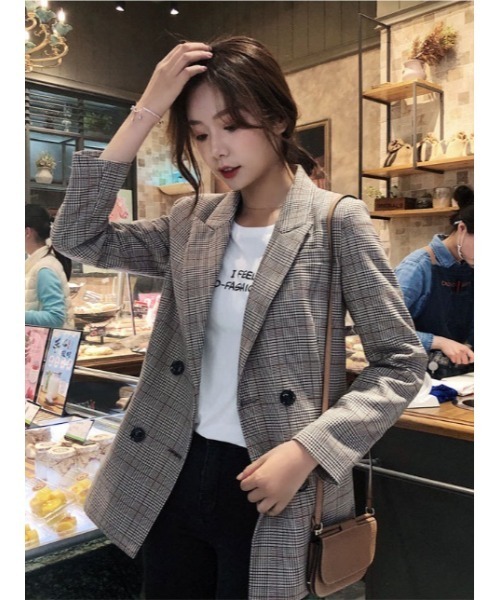 Ritzy(リッツィー)の「チェックダブルジャケット(テーラードジャケット・レディース・ブラウン・M/L/XL)」の3枚目の写真