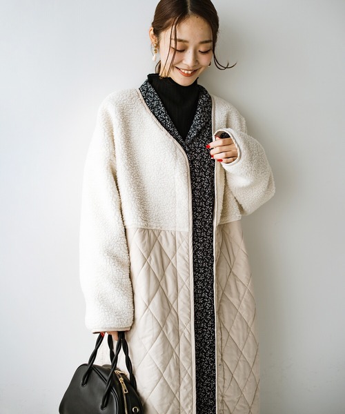 haco!(ハコ)の「軽くてあったか!ゆるシルエットでたくさん着込めるボアとキルティングのいいとこ取りドッキングロングコート(ノーカラーコート・レディース・ライトベージュ・SMALL/MEDIUM/LARGE/X-LARGE)」の10枚目の写真
