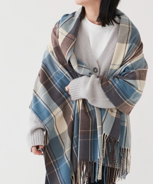 Aunt Marie's（アントマリーズ）の「チェック柄大判ストール（ストール/ショール・レディース・ブラック/ブルー・FREE）」の18枚目の写真