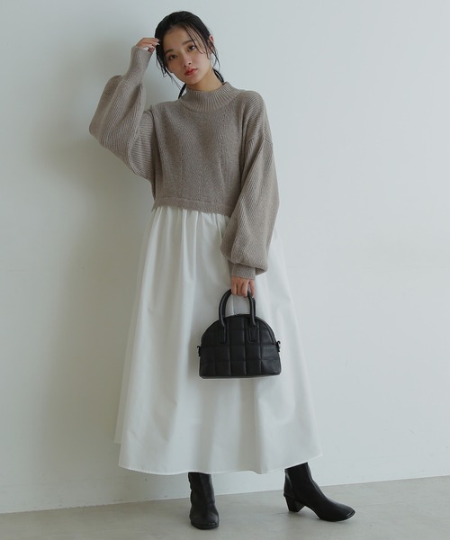 FREE'S MART（フリーズマート）の「◆シャツドッキングニットワンピース（ワンピース・レディース・ブラック/グレー・FREE）」の4枚目の写真