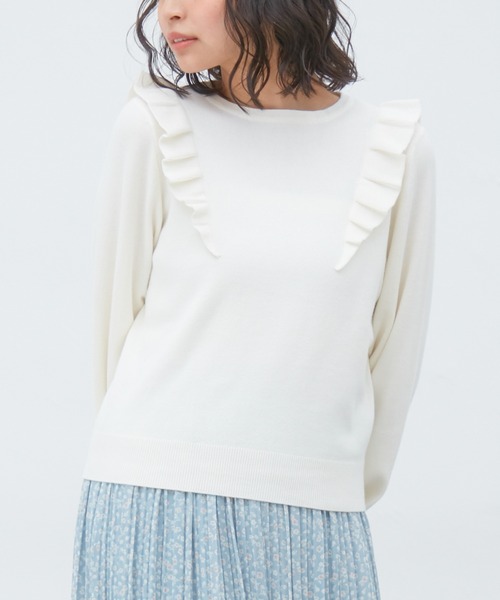 Honeys（ハニーズ）の「フリルトップス（ニット/セーター・レディース・ブラック/オリーブ/アイボリー/杢グレー/ピンク系その他・S/M/L）」の2枚目の写真