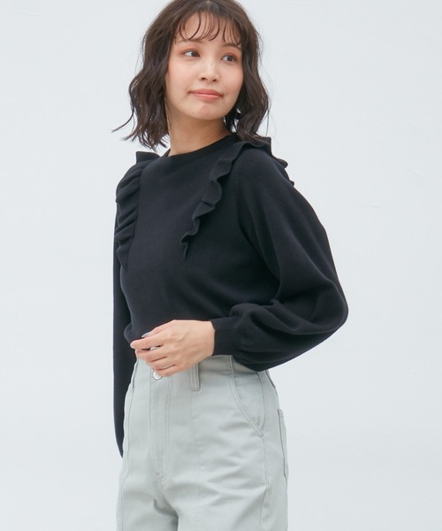 Bibiy. ブラック フリルニットセーター Bibiy ANGELIQUE KNIT