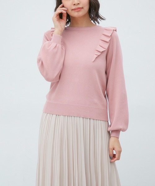 Honeys（ハニーズ）の「フリルトップス（ニット/セーター・レディース・ブラック/オリーブ/アイボリー/杢グレー/ピンク系その他・S/M/L）」の13枚目の写真