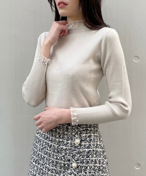 titty&Co. PETIT(ティティアンドコープティ)の「【titty&Co.PETIT】プチチュールリブニットトップス(ニット/セーター・レディース・ホワイト/ベージュ/ブラック・FREE)」の3枚目の写真