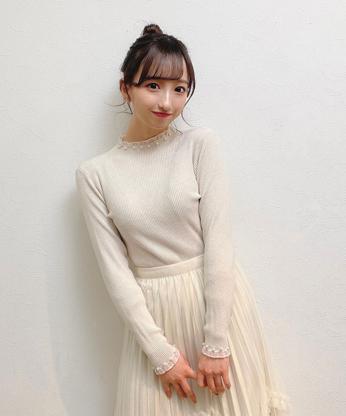 titty&Co. PETIT(ティティアンドコープティ)の「【titty&Co.PETIT】プチチュールリブニットトップス(ニット/セーター・レディース・ホワイト/ベージュ/ブラック・FREE)」の4枚目の写真