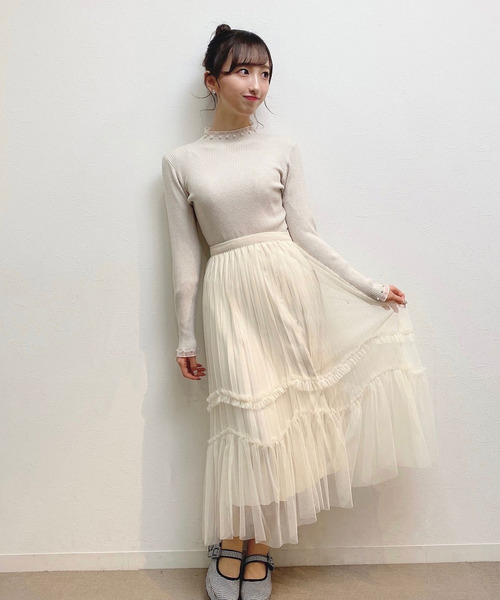 titty&Co. PETIT(ティティアンドコープティ)の「【titty&Co.PETIT】プチチュールリブニットトップス(ニット/セーター・レディース・ホワイト/ベージュ/ブラック・FREE)」の5枚目の写真