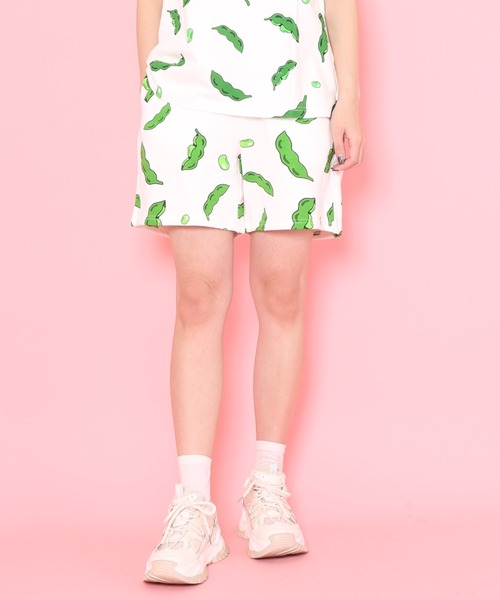 PUNYUS（プニュズ）の「フード総柄スウェットショーパン(NINJIN・LEMON・EDAMAME)（スウェットパンツ・レディース・イエロー/グリーン/オレンジ・1/2/4/3）」の2枚目の写真