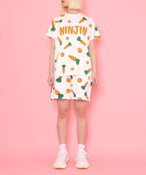 PUNYUS（プニュズ）の「フード総柄スウェットショーパン(NINJIN・LEMON・EDAMAME)（スウェットパンツ・レディース・イエロー/グリーン/オレンジ・1/2/4/3）」の9枚目の写真