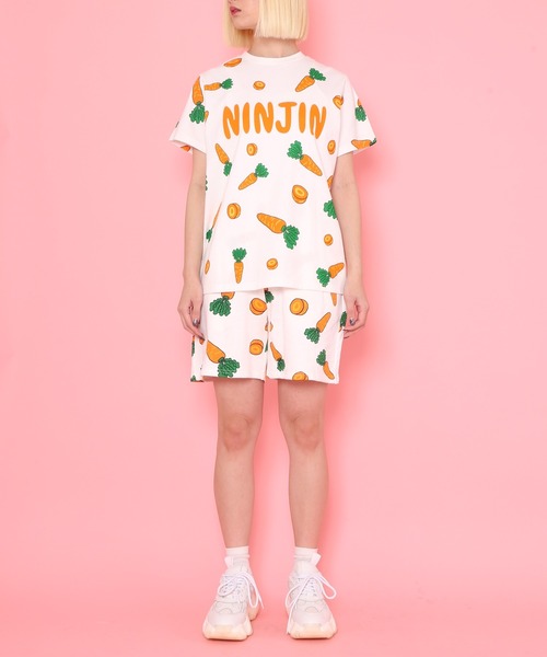 PUNYUS（プニュズ）の「フード総柄スウェットショーパン(NINJIN・LEMON・EDAMAME)（スウェットパンツ・レディース・イエロー/グリーン/オレンジ・1/2/4/3）」の16枚目の写真