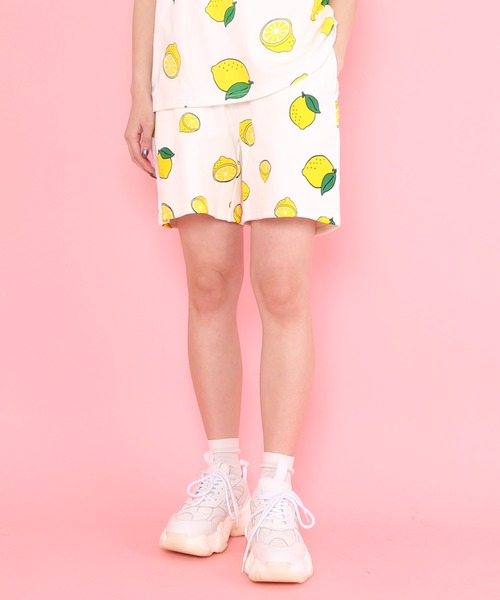 PUNYUS（プニュズ）の「フード総柄スウェットショーパン(NINJIN・LEMON・EDAMAME)（スウェットパンツ・レディース・イエロー/グリーン/オレンジ・1/2/4/3）」の10枚目の写真