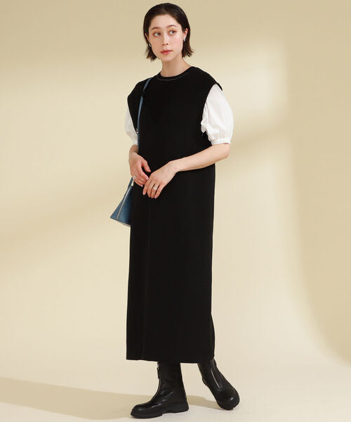 Ray BEAMS(レイビームス)の「Ray BEAMS / Vネック ノースリーブ タイト ワンピース(ワンピース・レディース・ブラック/クリーム・ONE SIZE)」の2枚目の写真