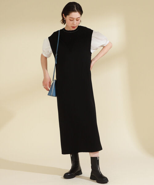 Ray BEAMS(レイビームス)の「Ray BEAMS / Vネック ノースリーブ タイト ワンピース(ワンピース・レディース・ブラック/クリーム・ONE SIZE)」の4枚目の写真