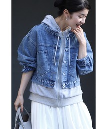 cawaii | 着膨れしない 重ね着風パーカーデニムGジャンショート丈(デニムジャケット)