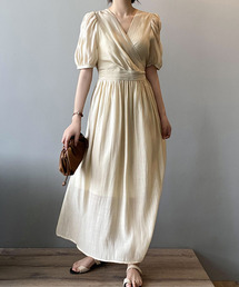 【c.u.l:w】カシュクール 半袖フレアロングワンピース culw201