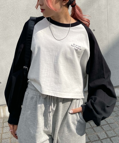 WEGO(ウィゴー)の「WEGO/グラフィックラグランショートロンT(Tシャツ/カットソー・レディース・ブラック/グリーン・SMALL/MEDIUM)」の5枚目の写真