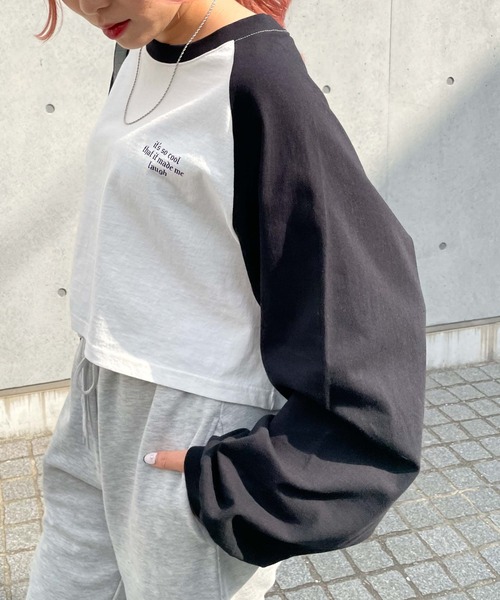 WEGO(ウィゴー)の「WEGO/グラフィックラグランショートロンT(Tシャツ/カットソー・レディース・ブラック/グリーン・SMALL/MEDIUM)」の6枚目の写真