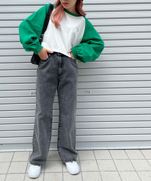 WEGO(ウィゴー)の「WEGO/グラフィックラグランショートロンT(Tシャツ/カットソー・レディース・ブラック/グリーン・SMALL/MEDIUM)」の7枚目の写真