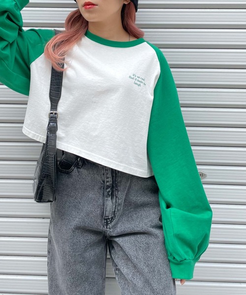 WEGO(ウィゴー)の「WEGO/グラフィックラグランショートロンT(Tシャツ/カットソー・レディース・ブラック/グリーン・SMALL/MEDIUM)」の8枚目の写真