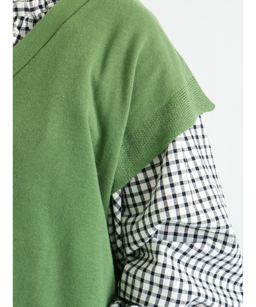 Samansa Mos2（サマンサ モスモス）の「Vネックニットベスト（ベスト・レディース・ベージュ/ネイビー/グリーン/キナリ・ﾌﾘ-）」の12枚目の写真